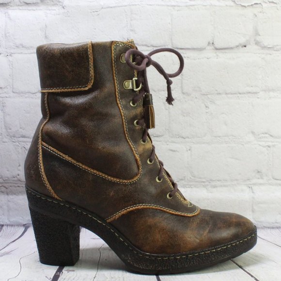 Timberland Shoes - TIMBERLAND Brown Leather Chunky Heel Lace Up Winter Boots Size 7.5 M